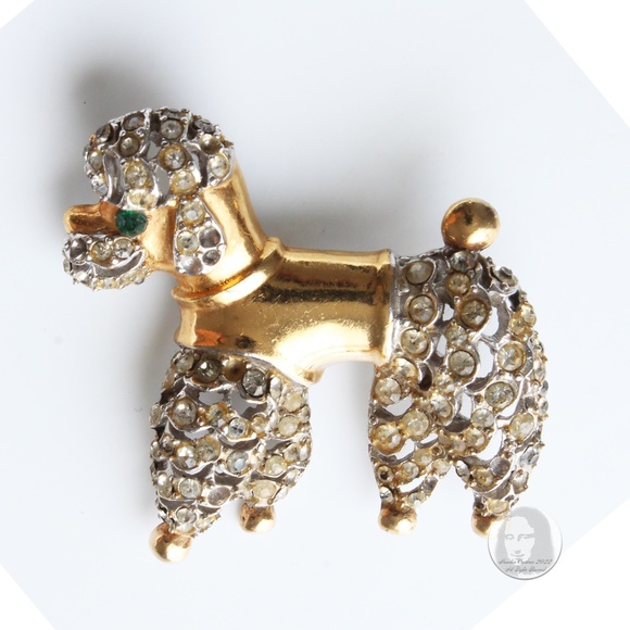 Vintage Ernest Steiner Poodle Brooch Pin Retro Embellished Gold Silver Metal 50s - Picture 4 of 8